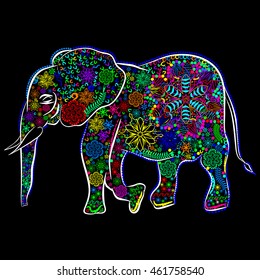 elefante indiano de cor abstrata sobre um fundo preto