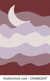abstract colored landscape with big moon 
