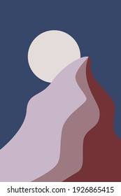 paisaje colorido abstracto con sol y montaña
