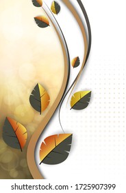 Abstract colored leaves, waves, bright modern background, lens flare. Ecology concept. Vector illustration for your design.