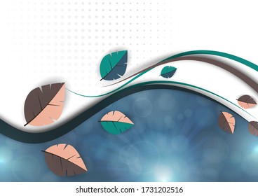 Abstract colored leaves, waves, bright modern background, flare. Ecology concept. Vector illustration for your design.