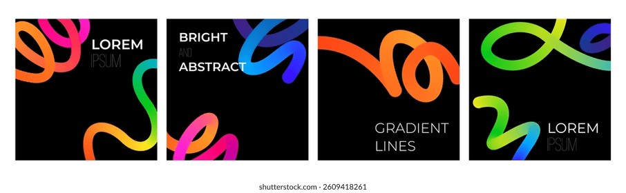 Abstract colored lines with gradient. Banners with Geometric ribbons vector spiral confetti shapes. 