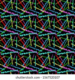 Abstract colored lines on a black background texture for design, seamless pattern, vector