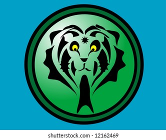 Abstract colored lion head shape on green sphere