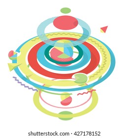 Abstract colored modern geometric background, sphere, segments and sections