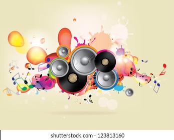 abstract colored music background with vinyl and musical note