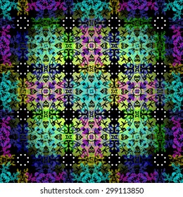 Abstract colored objects against a background backlit seamless vector pattern 