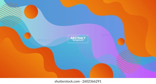 Abstract colored orange waves on blue background. Fluid shape wave pattern design. Vector Eps10