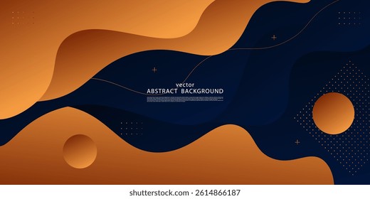 Abstract colored orange waves on dark blue background. Liquid shape wave pattern design. Vector Eps10