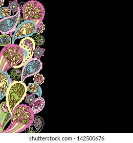 Abstract colored  paisley  pattern on black background