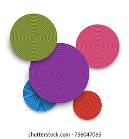 Abstract colored paper circles and shadows. Vector modern illustration, background 3d style