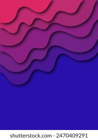 Abstract colored paper texture background. Minimal paper cut style composition with layers of geometric shapes and lines in red and light blue colors on purple background. 