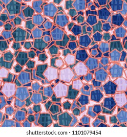 Abstract colored pattern. Seamless texture. Camouflage made of pentagons. A grid of torn squares.