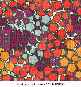 Abstract colored pattern. Seamless texture. Camouflage made of pentagons. A grid of torn squares.