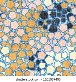 Abstract colored pattern. Seamless texture. Camouflage made of pentagons. A grid of torn squares.