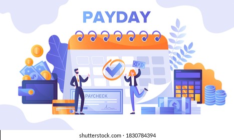 Abstract colored payday vector concept with 2 people against calendar background.