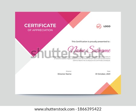Abstract Colored Pink and Orange Geometric Shapes Certificate Design