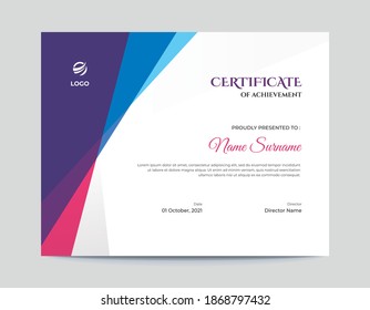 Abstract Colored Pink, Purple and Blue Shapes Certificate Design