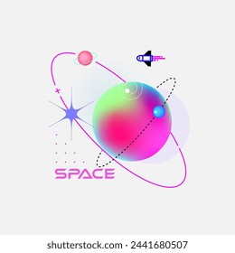 Abstract colored planets in space. Amazing space illustration of celestial bodies and objects for design.