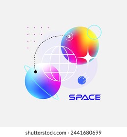 Abstract colored planets in space. Amazing space illustration of celestial bodies and objects for design.