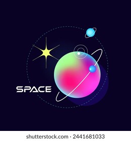 Abstract colored planets in space. Amazing space illustration of celestial bodies and objects for design.