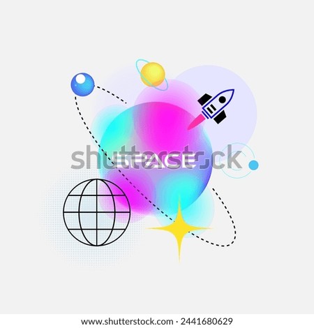 Abstract colored planets in space. Amazing space illustration of celestial bodies and objects for design.