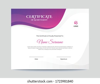 Abstract Colored Purple and Pink Waves Certificate