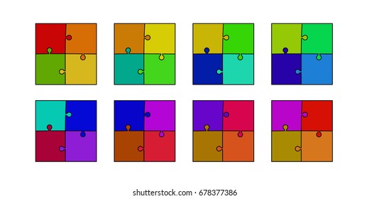abstract colored puzzle set - red, orange, yellow, green, blue, purple and violet