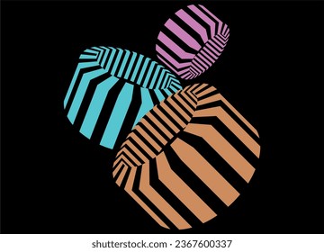 Abstract colored rings on a black background. Striped pattern. Modern vector background