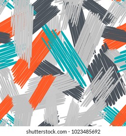 Abstract colored seamless background of doodle. Multicolored doodles are drawn with a felt pen randomly. Suitable for fabric, packaging, wallpaper. Vector illustration.