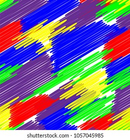 Abstract colored seamless background of doodle. Multicolored doodles are drawn with a felt pen randomly. Suitable for fabric, packaging, wallpaper. Vector illustration.