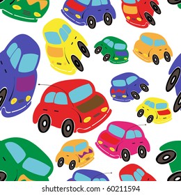 Abstract colored seamless pattern with cars on white background - vector illustration. You can use it to fill your own background.