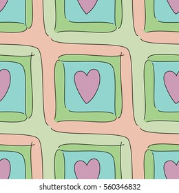 Abstract colored seamless pattern with hearts. Vector eps 10. Variant 2.
