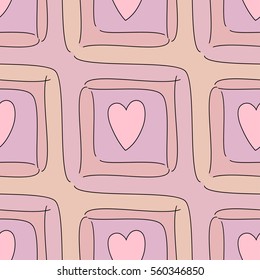 Abstract colored seamless pattern with hearts. Vector eps 10. Variant 4. Monochromatic.