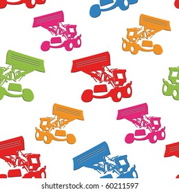 Abstract colored seamless pattern with tractors on white background - vector illustration. You can use it to fill your own background.