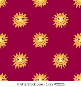 abstract colored seamless vector pattern fabric print with sun