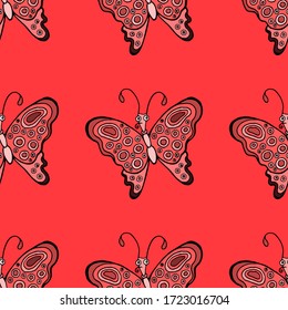 abstract colored seamless vector pattern fabric print with butterfly