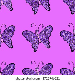abstract colored seamless vector pattern fabric print with butterfly