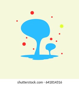 Abstract colored silhouettes of trees with sun and dots
