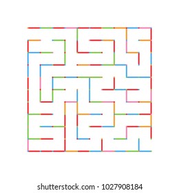 Abstract colored simple isolated labyrinth. Rainbow colors on a white background. An interesting game for children. Simple flat vector illustration.
