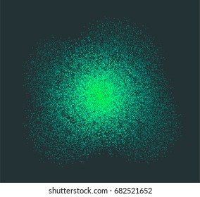 Abstract colored spray on dark background, ash particles. Spray effect, exploding, drops. Grunge effect, spread texture, noise, vector ink backdrop.