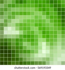 Abstract colored square mosaic tile green background, square format.