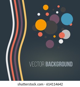 Abstract colored striped waves and circles on the dark background. Vector illustration