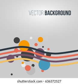 Abstract colored striped waves and circles on the light background. Vector illustration