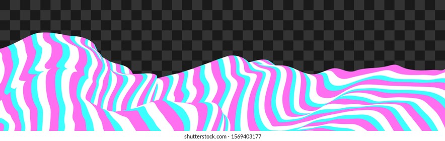 Abstract colored striped wavy landscape. Modern sine line background. Op art design