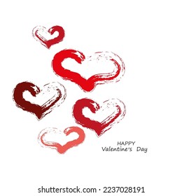 Abstract colored strokes of red tones in the form of hearts on a white background