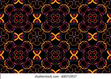 Abstract colored symmetrical pattern of lines forming a simple geometrical figures on a dark background