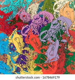 Abstract colored texture of chaotic brush strokes for design of wallpaper, poster, illustration