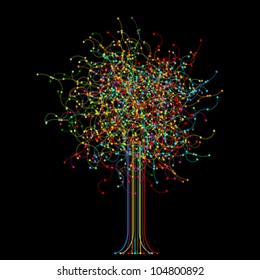 Abstract colored tree over black background