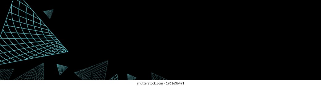 Abstract colored triangles pattern New Retro Wave illustration on dark background. Modern vector template backdrop.